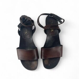 Prada Sandals Ankle Strap Wood Sole 38 Brown Good